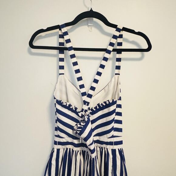 J Crew Dress Womens 2 Blue White Maxi Cross Back Ruffle Hem Summer Striped - Picture 5 of 14